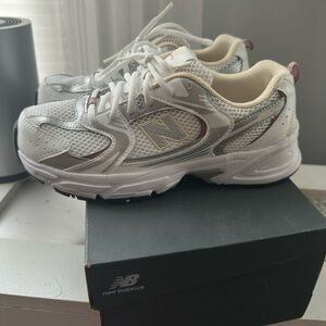 New Balance 530 Mesh Sneakers in White, Beige and Silver